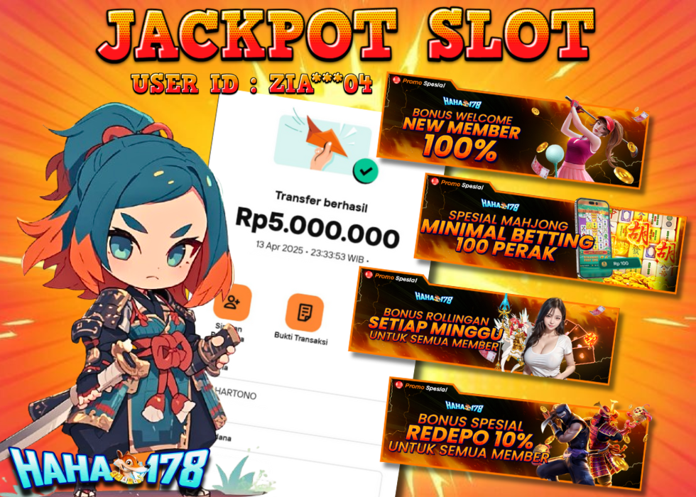 bukti kemenangan jackpot slot Rp5 juta oleh member ZIA***04 di situs HAHA178 