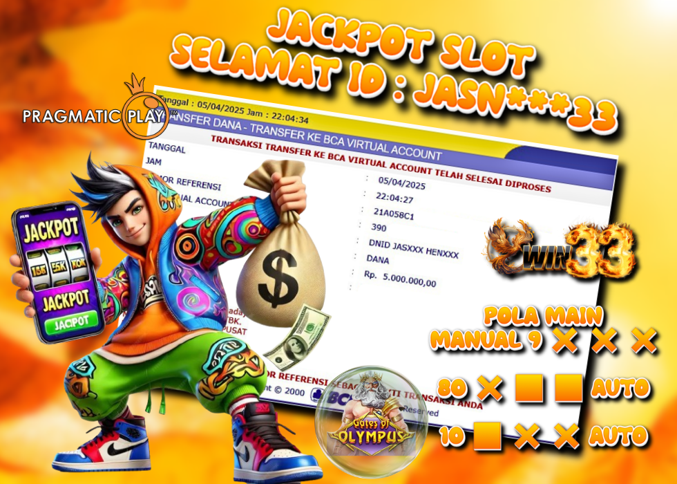 JASN***33 meraih kemenangan Gates of Olympus Pragmatic Play senilai 5 juta rupiah di situs WIN33