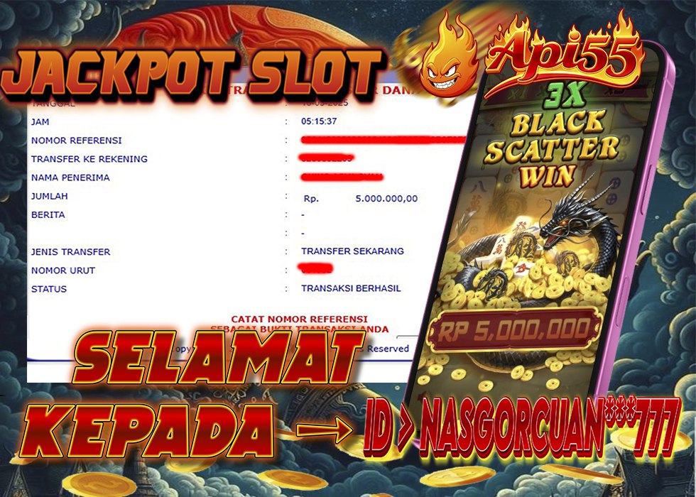 Pemain dengan ID NASGORCUAN***777 menang Rp5 juta di Api55 lewat game Black Scatter Win