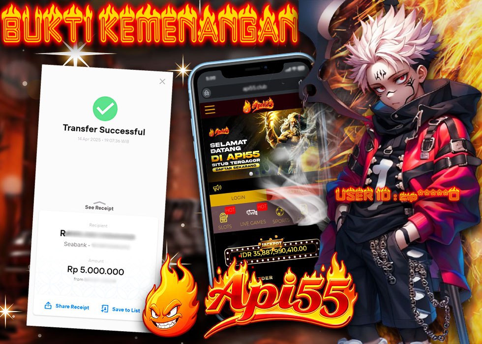 Bukti kemenangan Rp 5.000.000 dari Jackpot Api55 oleh member GO