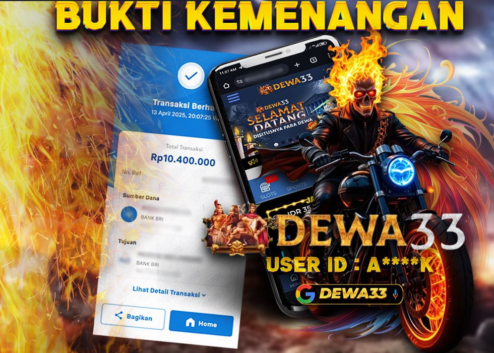 bukti kemenangan slot Rp10.400.000 di situs Dewa33