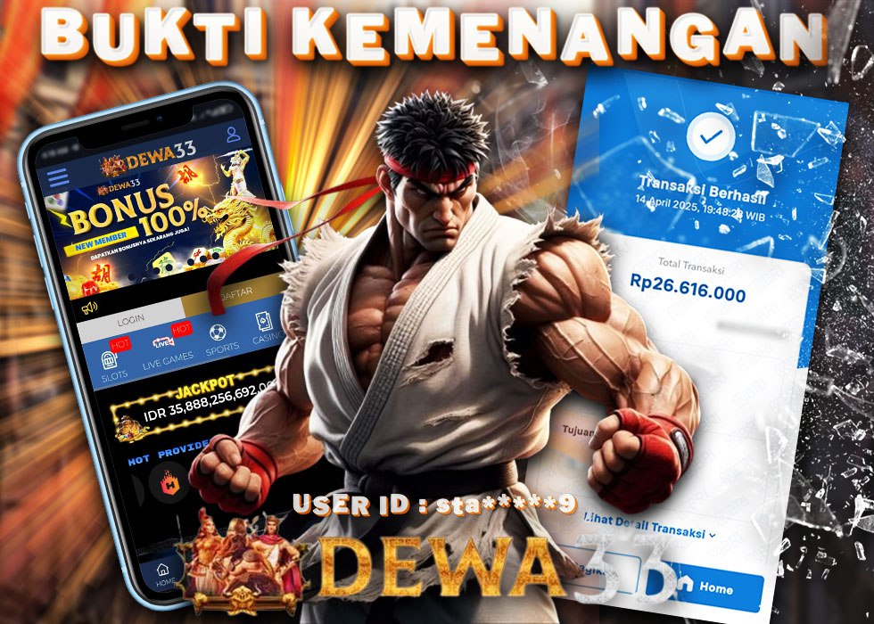 Bukti kemenangan Dewa33 member sta9 menang Rp26.616.000 dari game slots