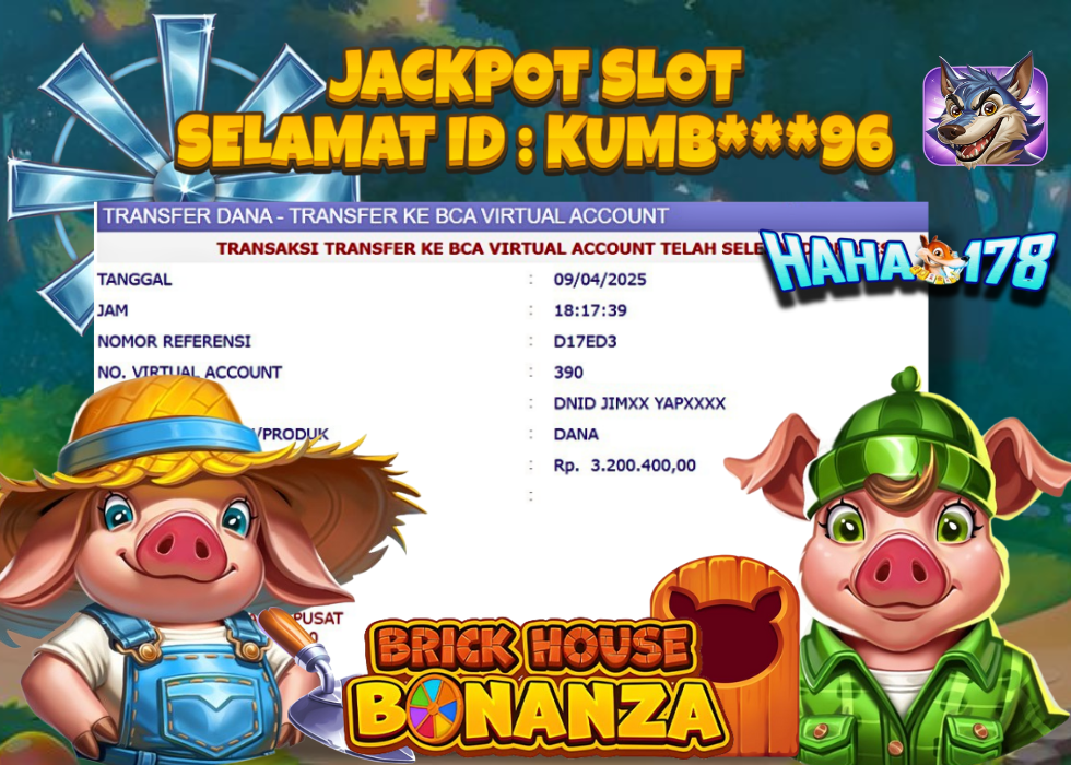 Pemain HAHA178 menang Rp3,2 juta dari Brick House Bonanza