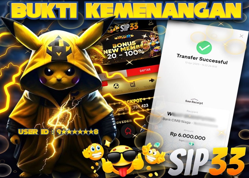 bukti kemenangan SIP33 Rp6.000.000 dengan transfer sukses ke CIMB Niaga