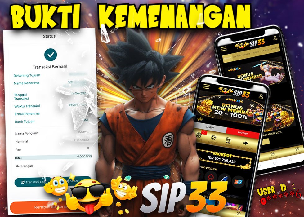 Bukti kemenangan SIP33 User ID G*****6 dengan total transfer Rp6.000.000