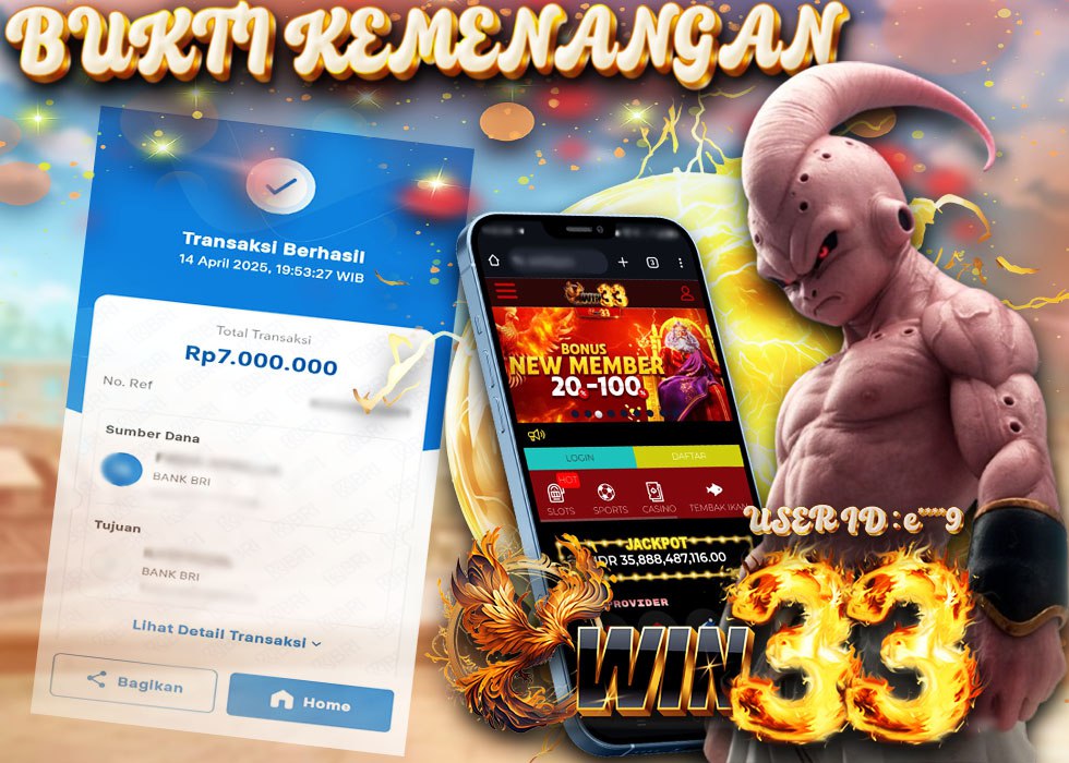 Bukti kemenangan Win33 member e9 Rp7.000.000 dari game slot

