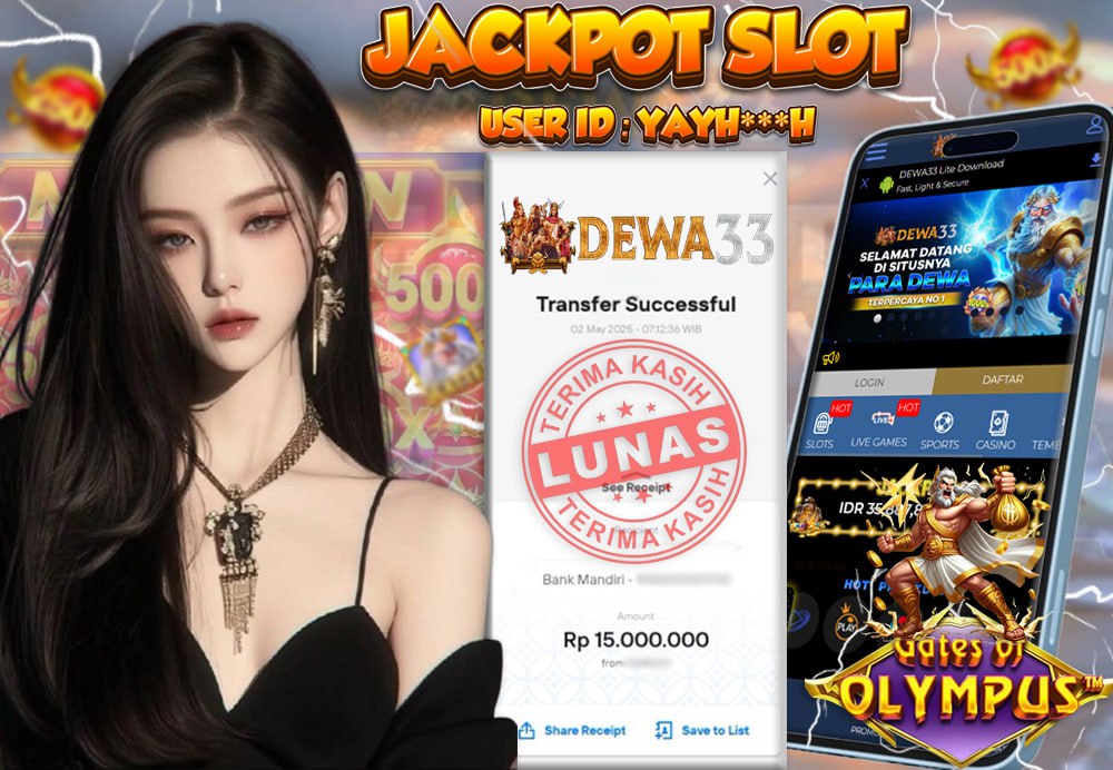 Bukti kemenangan Rp15 juta Gates of Olympus di DEWA33


