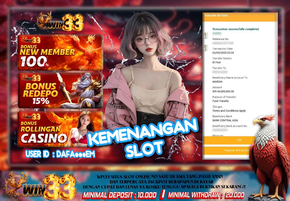 Bukti kemenangan Slot WIN33 senilai Rp44 juta oleh ID DAFA***EM